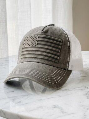 Grey Ladies American Flag Mesh Trucker Hat